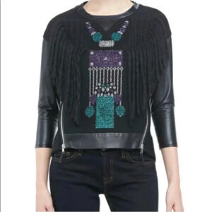 Milly sparkle robot leather top zipper accent size P